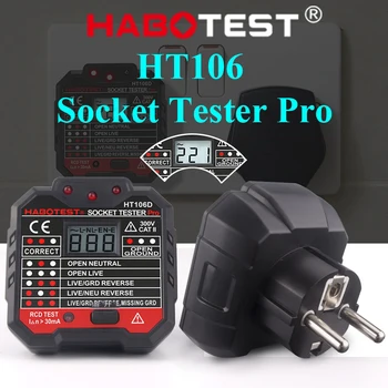 HABOTEST Socket Tester Pro EU Plug Socket Detector HT106D elektroskop Ground Zero Line Plug Polarity Phase Check Voltage Test