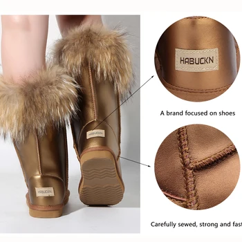 HABUCKN wysyłka modne buty damskie wysokie buty Damskie rakiety śnieżne naturalna wodoodporna zimowe buty naturalny Lisie futro skóra