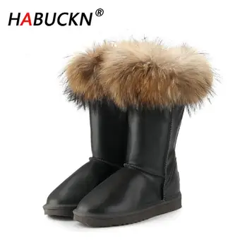 HABUCKN wysyłka modne buty damskie wysokie buty Damskie rakiety śnieżne naturalna wodoodporna zimowe buty naturalny Lisie futro skóra