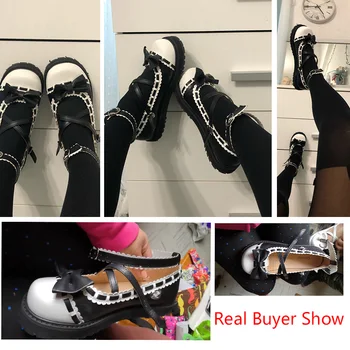 Harajuku buty platforma słodkie Lolita buty ulzzang kawaii koreańskiej buty styl moda vintage, słodki łuk cosplay damskie buty płaskie