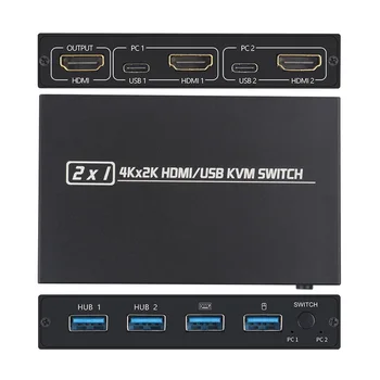 HDMI KVM Switch 2 Port 4K USB Switch KVM HDMI Switcher do udostępniania drukarki, klawiatury, myszy telewizora KVM Spliiter Switch HDMI