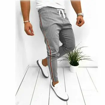 Hirigin plus size S-2XL 2020 stripe high waist slim męskie Jogger spodnie Urban Hip Hop Harem casual spodnie Slim Fit