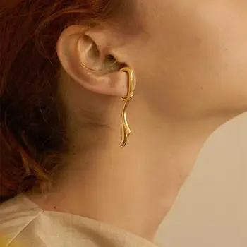 HUANZHI 2020 New Gold Metal Ear Bone Clip Without Piercing kolczyki nieregularna geometria dla kobiet dziewczyna dekoracje ślubne dziewczyny