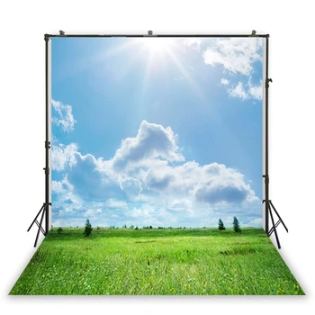 HUAYI Green Grass White Clounds Decoration Blue Sky Background Backgrounds For Spring Scene Photoshoot Photography D-5195