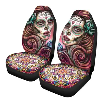 HUGSIDEA Day of The Daed Sugar Skull Girl Design Car Seat Cover Art Car Protector Case Dust Dirty Proof Cloth Auto Supplies