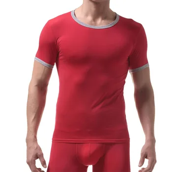 Ice jedwabne koszulki Tee Tops Sexy Men Fitness T shirt przezroczysty z krótkim rękawem Solid Singlet T-shirt Male See-Through Sleepwear