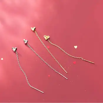 INZATT Real 925 srebro łańcuch pędzelkiem serce Stud kolczyki dla modnych kobiet, urodziny, część słodkie wykwintne biżuteria akcesoria