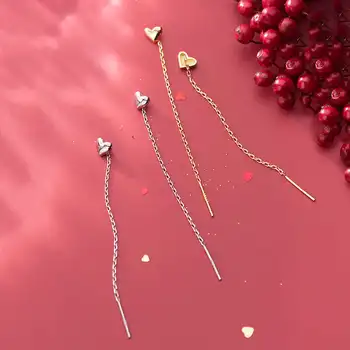 INZATT Real 925 srebro łańcuch pędzelkiem serce Stud kolczyki dla modnych kobiet, urodziny, część słodkie wykwintne biżuteria akcesoria