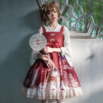 Japoński JSK Lolita sukienka kobiety sukienkę słodkie miękkie dziewczyna wiatr kreskówka Lolita szelki strój ładny chiński styl DT2235