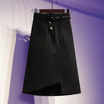 Jeansowa spódnica Wysoka talia trapezowe spódnice kobiety 2020 lato nowy pas kieszenie nieregularne Jean midi-długość spódnica plus rozmiar S-5XL F101
