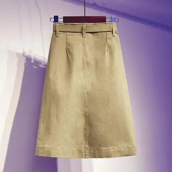 Jeansowa spódnica Wysoka talia trapezowe spódnice kobiety 2020 lato nowy pas kieszenie nieregularne Jean midi-długość spódnica plus rozmiar S-5XL F101