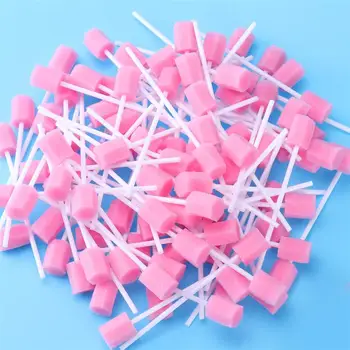 Jednorazowe 100szt gąbki do pielęgnacji jamy ustnej tampon do czyszczenia zębów tampony na usta (różowy)