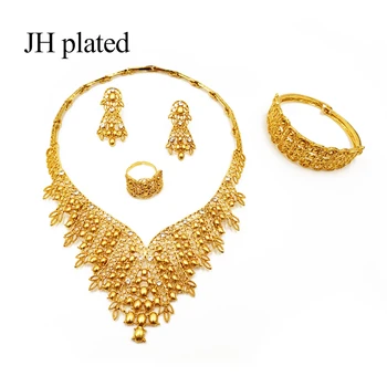 JHplated women Elegancki obiekt, w luksusowym Dubai biżuteria zestaw złotego koloru Indie Nigeria afrykańskie biżuteria akcesoria prezent ślubny hurtowych