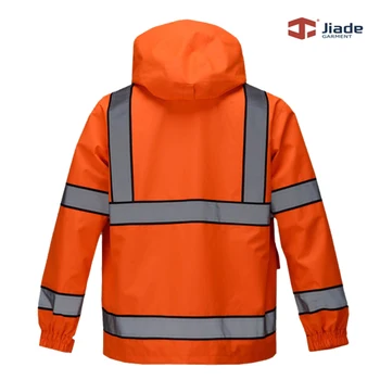 Jiade wysokiej jakości męska pomarańczowa odblaskowa kurtka robocza, odzież ochronna, kurtka przeciwdeszczowa kurtka z kapturem