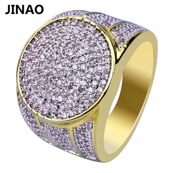 JINAO Hip Hop Rock Iced Out Bling Jewelry Ring Gold Color Micro Pave Cubic Zircon pierścienie 7,8,9,10,11 w pięciu rozmiarach dla mężczyzn prezent