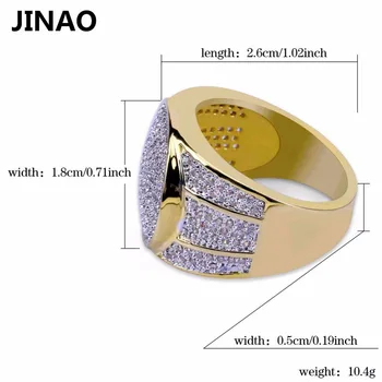 JINAO Hip Hop Rock Iced Out Bling Jewelry Ring Gold Color Micro Pave Cubic Zircon pierścienie 7,8,9,10,11 w pięciu rozmiarach dla mężczyzn prezent