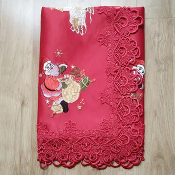 Kartki haft stół Topper Nowy rok satyna haftowane Kartki czerwony obrus Couture ręcznik tkaniny, pokrowce obrus świąteczny