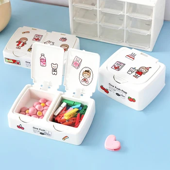 Kawaii push-button type double desktop grid debris small storage box biurowe osłony plastikowe dziewczyny serce małe pudełko