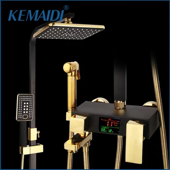 KEMAIDI LED Digital Shower Set łazienka ściany termostatyczna prysznicowa system gorący zimny bateria Bateria wannowa kwadratowy spray