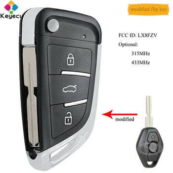KEYECU Replacement EWS Modified Flip Remote Key With 3 Button & ID44 Chip & HU58 blade - FOB for BMW E81 E46 E39 E63 E38, LX8FZV