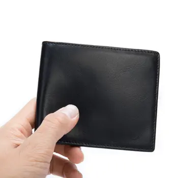 Klasyczny portfel z naturalnej skóry męskie portfele ze skóry naturalnej człowiek mały uchwyt karty portfele Balck krótki portfel dla mężczyzn