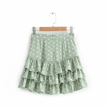 Kobiety 2019 polka dot wydruku Za Zielona spódnica letnia, moda damska plisowane falbanki spódnicy dla słodkiej Pani faldas mujer moda