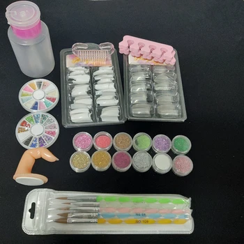 Kompletny Zestaw Do Manicure Paznokci Pro Acrylic Kit With Drill Machine Acrylic Glitter Powder Nail Tips Nail Art Tool Kit