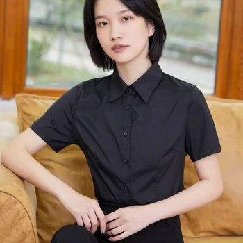 Koreańska biała koszula bluzka koszule Damskie bluzki damskie robocze koszule z krótkim rękawem bluzki plus rozmiar biurowe Lady elastyczna różowa koszula 5XL