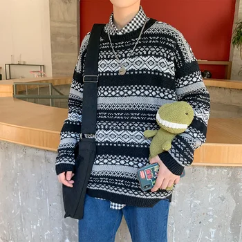 Koreański sweter męska ciepła moda retro codzienny z dzianiny sweter mężczyźni temat Jesień Zima drutach swetry odzież Męska M-2XL