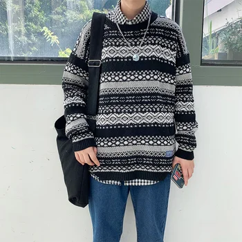 Koreański sweter męska ciepła moda retro codzienny z dzianiny sweter mężczyźni temat Jesień Zima drutach swetry odzież Męska M-2XL