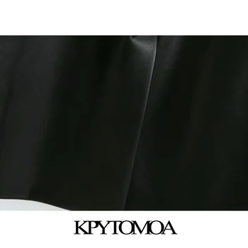 KPYTOMOA kobiety 2021 mody sztuczna skóra temat marynarek płaszcz vintage kieszenie z długim rękawem tylne otwory wentylacyjne Damskie kurtki eleganckie bluzki
