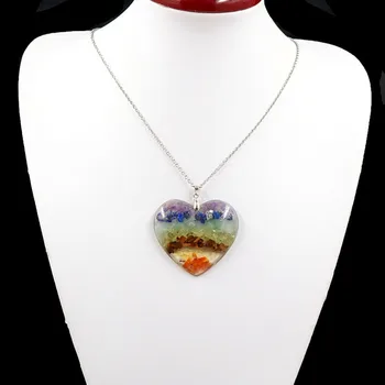Kryształ naturalny kamień chip koraliki 7 czakra miłości wisiorek Serce naszyjnik dla kobiet, mężczyzn energia uzdrowienie naszyjnik Urok biżuteria