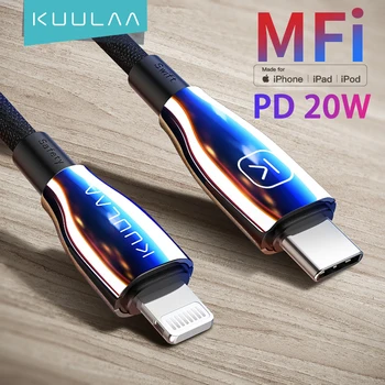 KUULAA MFi USB C to Lightning Cable PD 20W szybkie i ładowania płaski kabel do iPhone 12 Mini Pro Max 11 X XS 8 XR przewód iPad, Macbook Pro