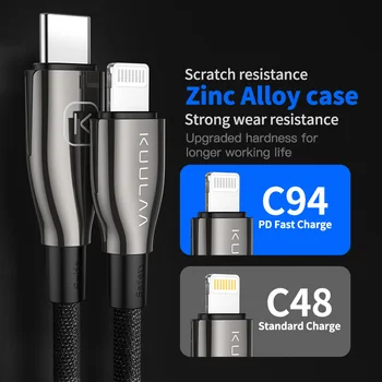 KUULAA MFi USB C to Lightning Cable PD 20W szybkie i ładowania płaski kabel do iPhone 12 Mini Pro Max 11 X XS 8 XR przewód iPad, Macbook Pro