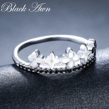 Kwiat 2018 nowy ładny 925 srebro wykwintne biżuteria pierścionek zaręczynowy czarny spinel pierścionek zaręczynowy dla kobiet Anillos Mujer G070