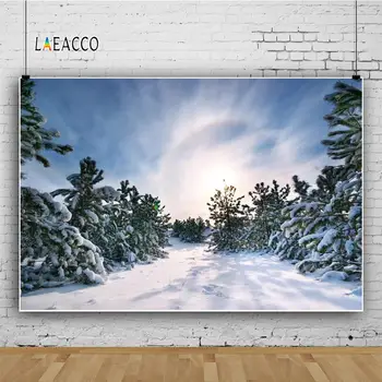 Laeacco Zimowy Krajobraz Sosna Błękitne Niebo, Śnieg, Zdjęcia Tła Indywidualne Fotograficzne Tła Dla Studia Fotograficznego