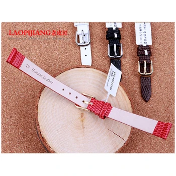 Laopijiang dla dość szczupły jaszczurka skóra naturalna watchband płaski 10 mm 12 mm czerwony strój moda watchband bransoletki