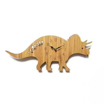 Las ekologiczny bambus drzewo kreskówka triceratops dinozaur zegary ścienne, pokój dziecięcy dekoracje zwierząt zegar ścienny wystrój domu