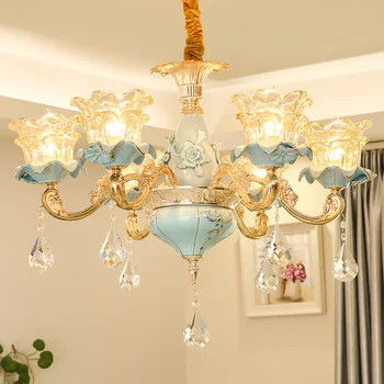 Led kryształowy żyrandol oprawy oświetleniowe, nowoczesne ceramiczne żyrandole lampa francuska salon jadalnia restauracja lampa połysk