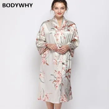 Letnie nowe piżamy symulacja jedwab Mediolan kwiat wydruku średniej długości koszula nocna, Seksowna bielizna nocna odzież domowa szlafrok odzież do spania