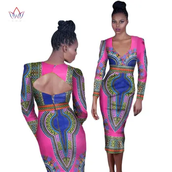 Letnie sukienki kobiety дашики Afrykański print sukienka z długim rękawem sukienka o długości do kolan plus size odzież Damska 6XL WY1775