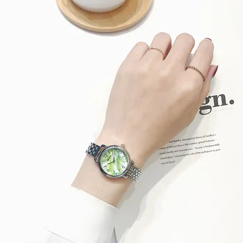 Liście dial moda damska zegarek kwarcowy zegarek srebrny złoty zegarek bransoleta ze stali nierdzewnej eleganckie damskie zegarki damskie zegarki