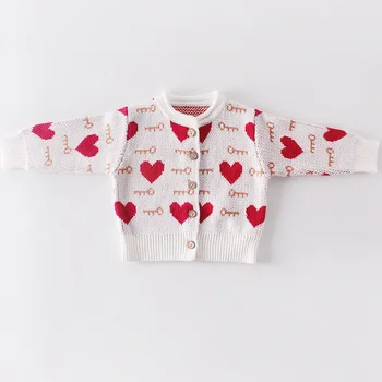 Lovely Baby Love Girl Sweter Swetry Jesień Z Długim Rękawem Noworodków Dzianiny Kurtka Dziecko Dziecięcej Dzianiny Płaszcz Odzież Dziecięca