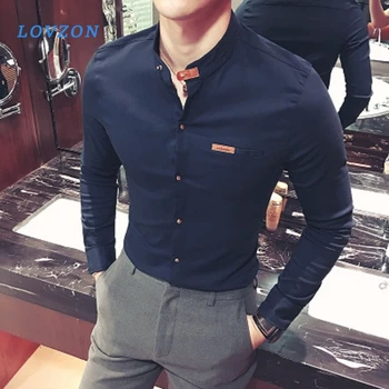 LOVZON New Fashion Brand Business męskie wysokiej jakości koszulka z długim rękawem casual formalna designerska koszula oversize męskie jednokolorowe koszule