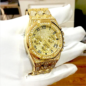 Luksusowe Iced Out Watch Gold Diamond Watch Top Brand for Men kwadratowy zegarek kwarcowy wodoodporny zegarek Relogio Masculino zegarki męskie