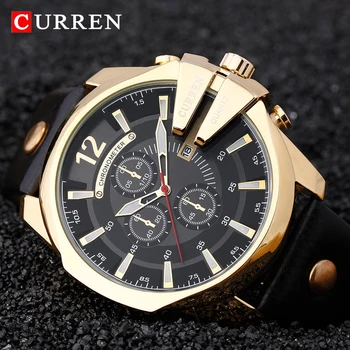Luksusowej marki CURREN Fashion Big Dial męskie zegarki wojskowe Sportowe zegarek kwarcowy Skórzany pasek biznesowe, metalowe, mężczyzna zegarki męskie