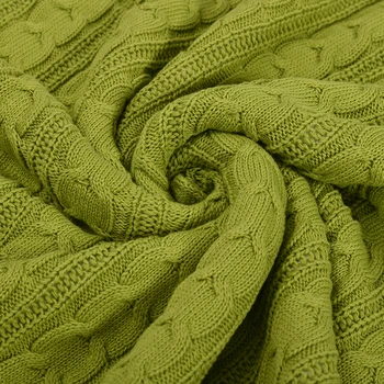 Luksusowy resort miękki kablowy sweter na drutach rzut koc rzut z podszewką do łóżka sofa wystrój zielony