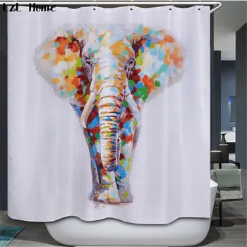 LzL Home Elephant 3D zasłona do prysznica zabawny Zwierzęcy wzór kurtyna do łazienki wodoodporna tkanina poliestrowa niepowtarzalny design wystrój domu