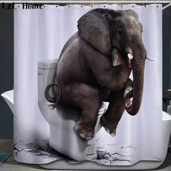 LzL Home Elephant 3D zasłona do prysznica zabawny Zwierzęcy wzór kurtyna do łazienki wodoodporna tkanina poliestrowa niepowtarzalny design wystrój domu