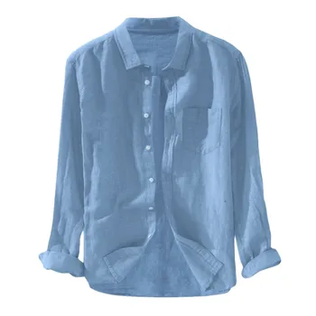 M-3XL męskie мешковатая w jednolitym kolorze, bawełniana, lniana koszula z długim rękawem i guzikami plus rozmiar koszulki odzież Męska, miękka, wygodna koszula męska